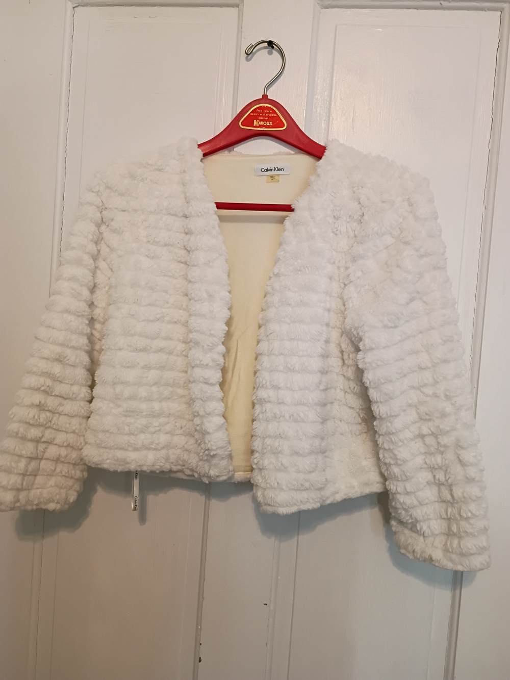 Calvin Klein White Ribbed Faux-Fur Open-Front Jacket